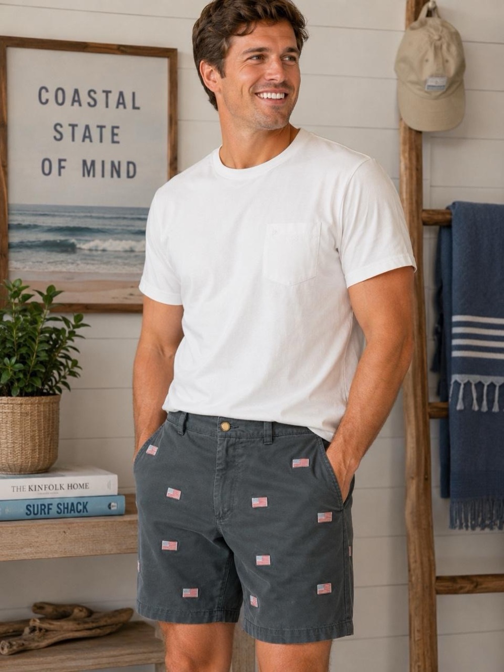 Southern Pines American Flag Embroidered Golf Shorts–Men’s36–Navy